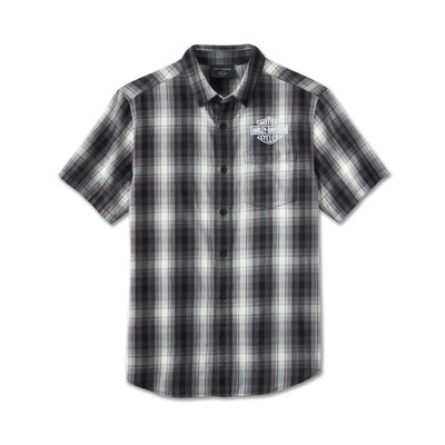 Harley-Davidson Mens Screamin Eagle Short Sleeve Shirt - Black Plaid - Black Plaid