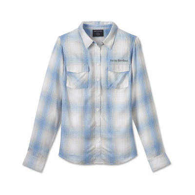 Womens Stacked Bar &amp; Shield Long Sleeve Viscose Shirt - Plaid - All Aboard &amp; Vapor Blue