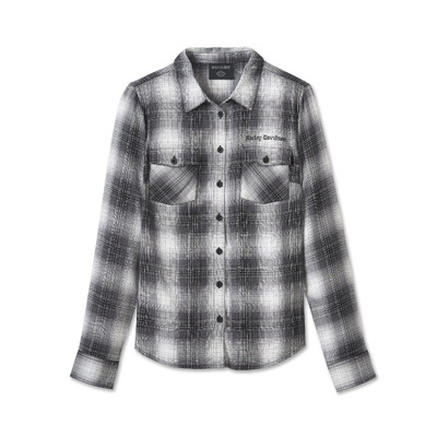 Womens Stacked Bar &amp; Shield Long Sleeve Viscose Shirt - Plaid - Harley Black &amp; Quiet Shade