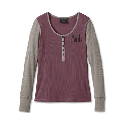 Harley-Davidson Womens Bar &amp; Shield Timeless Colourblocked Henley - Crushed Berry - Colorblocked - Crushed Berry