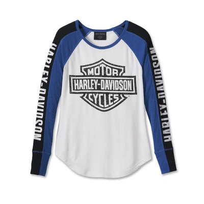 Harley-Davidson Womens Bar &amp; Shield Raglan Long Sleeve Tee - Colorblocked/Bright White