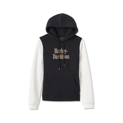 Harley-Davidson Raglan Womens Hoodie - Colorblock Harley Black & Cloud Dancer