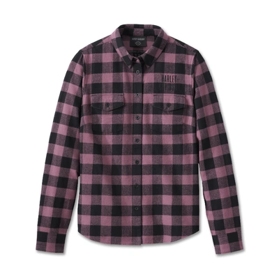 Harley-Davidson Womens Rustic Long Sleeve Flannel Shirt - YD Plaid/Crushed Berry