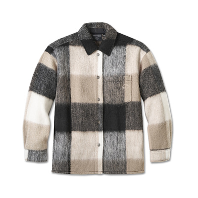 Harley-Davidson Plaid Womens Shirt Jacket - Plaid Silver Mink &amp; Cloud Dancer