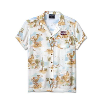 Harley-Davidson Out West Printed Womens Woven Shirt - Print Cloud Dancer &amp; Porcelain Blue