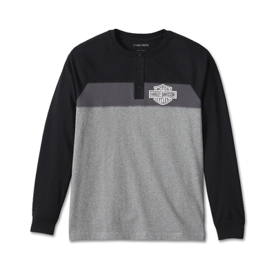 Harley-Davidson Mens Darting Henley - Colorblocked Black/Grey