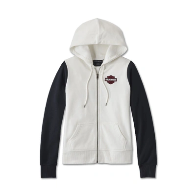 Harley-Davidson Womens Bar & Shield Zip Front Hoodie - Colorblocked - Cloud Dancer