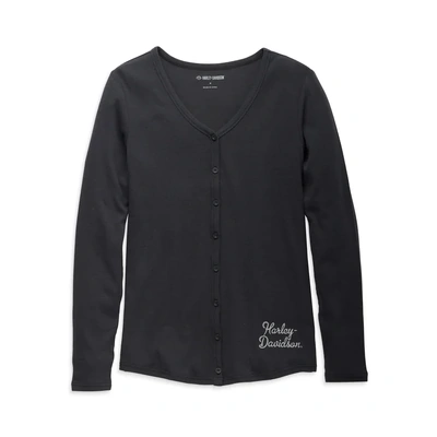Harley-Davidson Womens Adventuresome Button-Front Knit Top - Black Beauty
