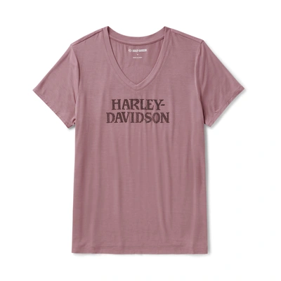 Harley-Davidson Womens Willie G Skull Bling V-neck - Nostalgia Rose