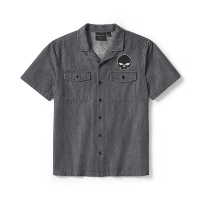 Harley-Davidson Mens Willie G Skull Denim Shirt - Colorblock - Harley Black