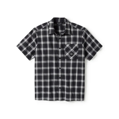 Harley-Davidson Mens Staple Short Sleeve Shirt - Plaid - Harley Black &amp; Cloud Dancer