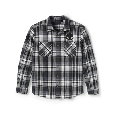Harley-Davidson Willie G Skull Plaid Long Sleeve Shirt - Harley Black/Ghost Grey