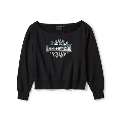 Harley-Davidson Womens Chrome Evo Off The Shoulder Crew - Harley Black