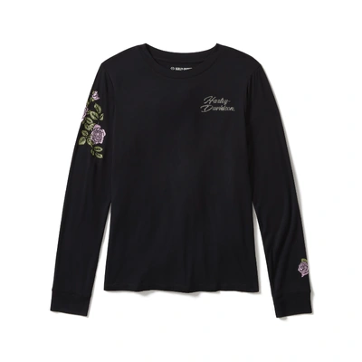 Harley-Davidson Womens Rose &amp; Thorn Bling Long Sleeve Top - Harley Black