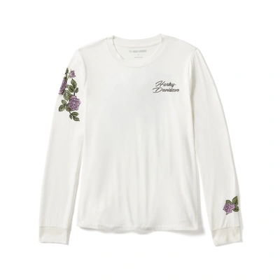 Harley-Davidson Womens Rose &amp; Thorn Bling Long Sleeve Top - Cloud Dancer