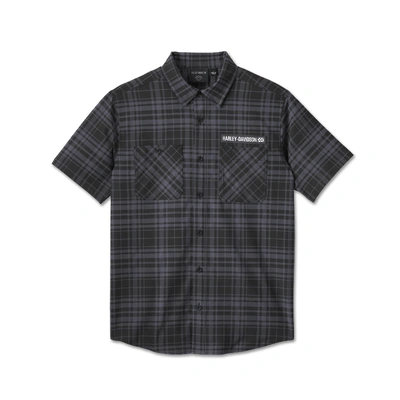 Harley-Davidson Mens Enduro Short Sleeve Performance Plaid Shirt - Black Plaid