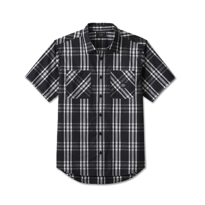 Harley-Davidson Mens Trophy Bar &amp; Shield Short Sleeve Plaid Shirt - Black Plaid