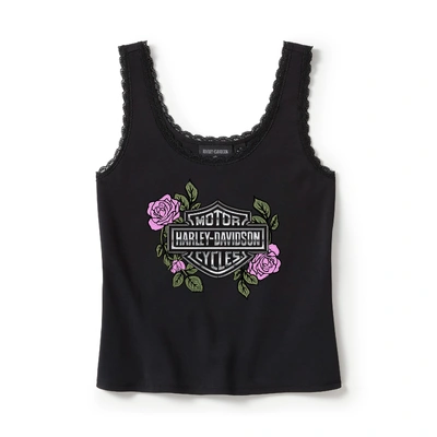 Harley-Davidson Womens Rose &amp; Thorn Bling Lace Trim Tank - Harley Black