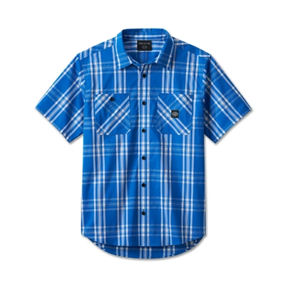 Harley-Davidson Trophy Bar &amp; Shield Short Sleeve Plaid Shirt - Blue Plaid