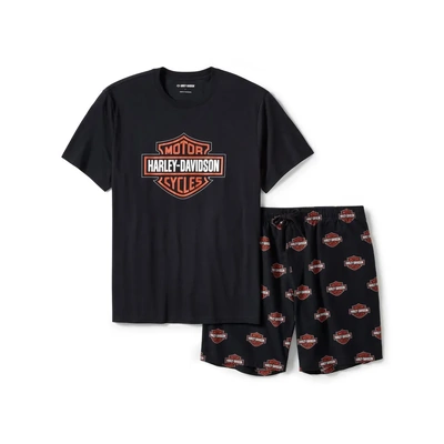 Harley-Davidson Mens Bar & Shield Print Pajama Shorts Set - Harley Black