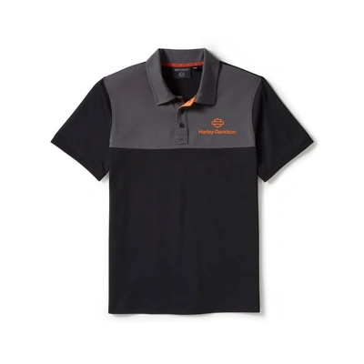 Harley-Davidson Mens H-D® TECH Coolmax® Short Sleeve Polo - Colorblock - Harley Black &amp; Asphalt