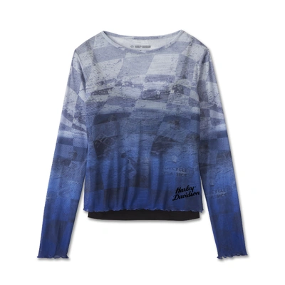 Harley-Davidson Womens Cool Blue Mesh Top - Allover Custom Print