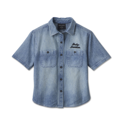 Harley-Davidson Womens Cool Blue Boxy Button Down Shirt - Medium Indigo