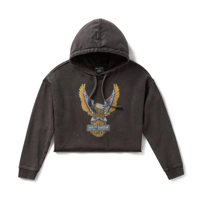 Harley-Davidson Womens Neon Eagle Cropped Pullover Hoodie - Harley Black