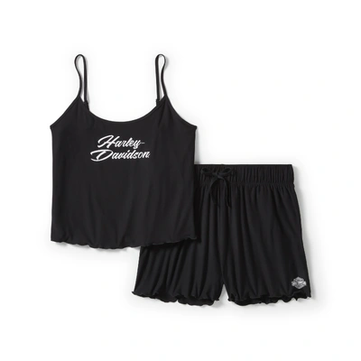 Harley-Davidson Womens Lettuce Trim Pajama Short Set - Harley Black