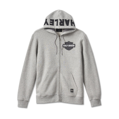 Harley-Davidson Mens Bar &amp; Shield Revolution Zip-Up Hoodie - Charcoal Grey Heather