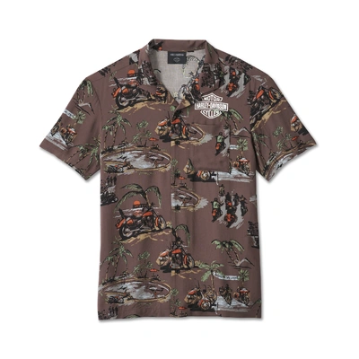 Harley-Davidson Mens Daytona Aloha Shirt - Brown Allover Print