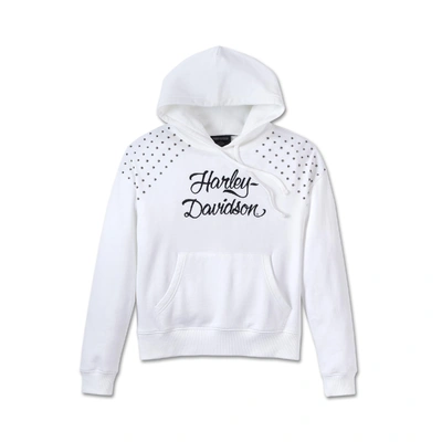 Harley-Davidson Womens Studded Out Pull Over Hoodie - Bright White