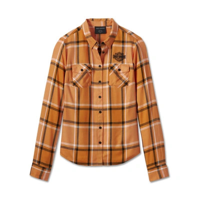 Womens Sunrise Button Down Shirt - YD Plaid - Harley Orange
