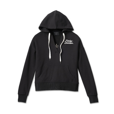 Harley-Davidson Womens Valley Rumblers V-Neck Pullover Hoodie - Black Beauty