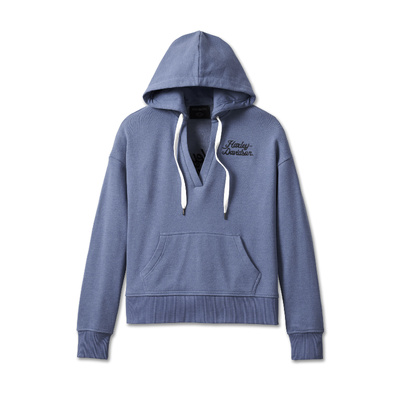 Harley-Davidson Womens Valley Rumblers V-Neck Pullover Hoodie - Colony Blue Heather