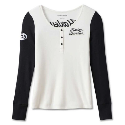 Harley-Davidson Womens Timeless Colorblock long Sleeve Henley Shirt - White/Black