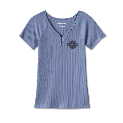 Harley-Davidson Womens Creed Club Rib-Knit Top - Colony Blue