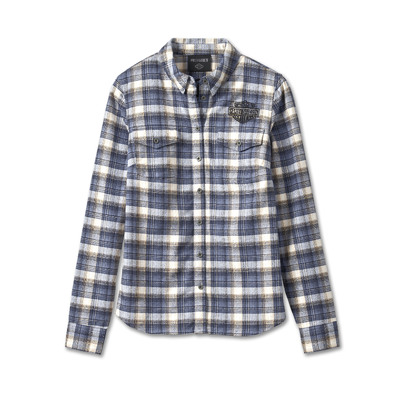 Womens Retro Club Crew Flannel Shirt - YD Plaid/Colony Blue