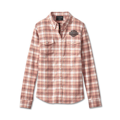 Womens Retro Club Crew Flannel Shirt - YD Plaid/Light Mahogany