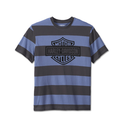 Harley-Davidson Mens Bar &amp; Shield Striped Tee - Colony Blue Stripe