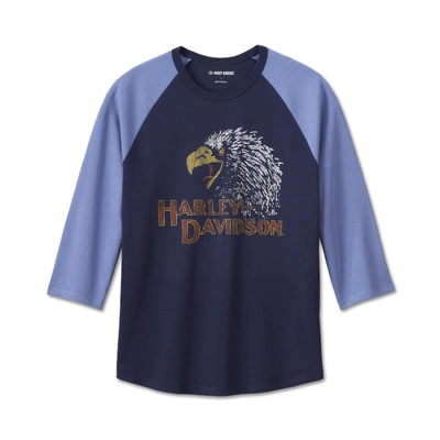 Harley-Davidson Mens Classic Eagle Raglan Tee - Colorblocked Peacoat