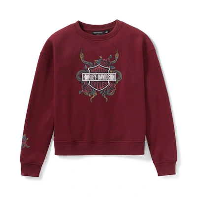 Harley-Davidson Serpent Rose Bling  Womens Fleece - Maroon Banner