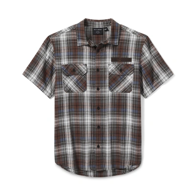 Harley-Davidson Men's Block Font Yarn Dyed Plaid Shirt - Plaid - Cloud Dancer/Mood Indigo