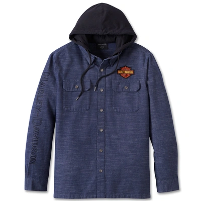 Harley-Davidson Mens Whiplash Hooded Long Sleeve Shirt - Blue