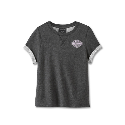 Harley-Davidson Womens At Ease Short Sleeve Pullover - Black Beauty Heather