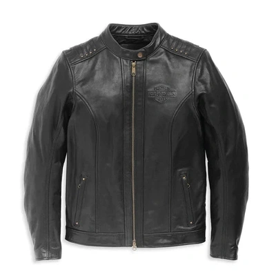 Harley-Davidson Womens Electra Mandarin Collar Studded Leather Jacket - Black