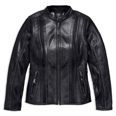 Harley-Davidson Womens Venos Perforated Coolcore Technology Leather Jacket - Black
