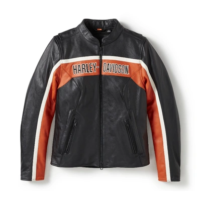 Harley-Davidson Womens H-D Trenton Leather Riding Jacket - Colorblock - Harley Black &amp; Vintage Orange
