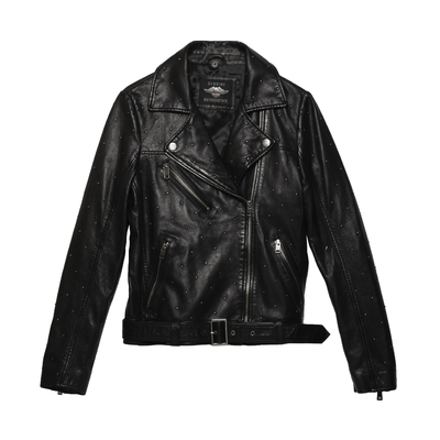 Womens Celebration Embellished Leather Jacket - Black
