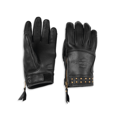 Womens Electra Full Finger Studded Leather Glove - Black